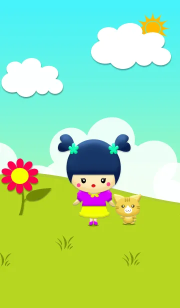 Little girl and catの着せ替えメイン画像