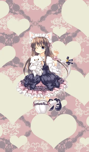 女の子＋猫のLINE着せ替え