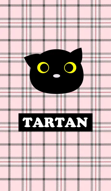 [LINE着せ替え] チェック柄-優しいピンクと黒猫の画像1