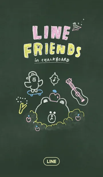 [LINE着せ替え] LINE FRIENDS in black boardの画像1