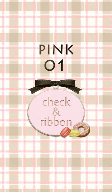 [LINE着せ替え] チェック＆リボン / ピンク 01の画像1