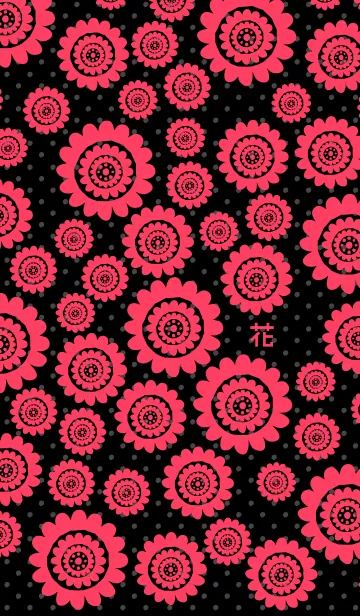 [LINE着せ替え] 花-黒水玉ピンク-の画像1