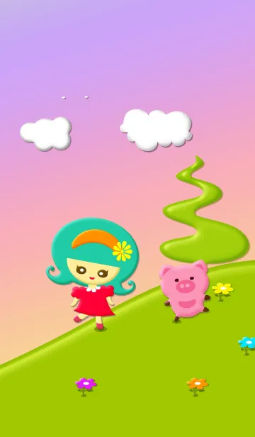 Cute girl and pigの着せ替えメイン画像