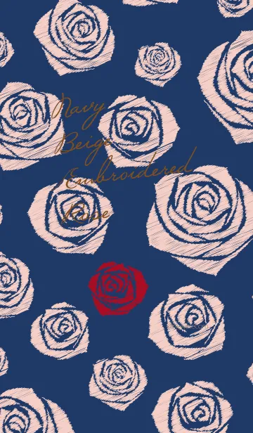 [LINE着せ替え] ネイビー ベージュ 刺繍バラの画像1