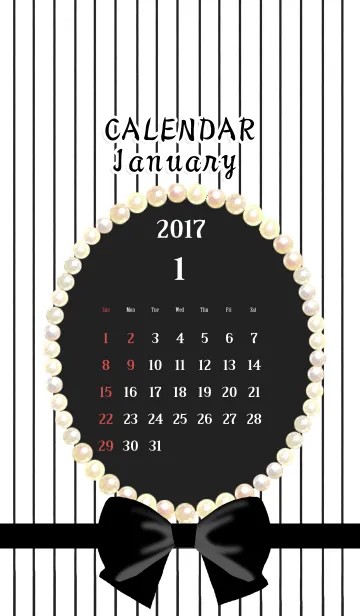 [LINE着せ替え] 2017 パールリボンカレンダー1月の画像1