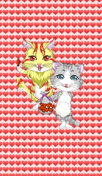 [LINE着せ替え] ラブリーキャットバレンタイン灰猫と黄猫の画像1