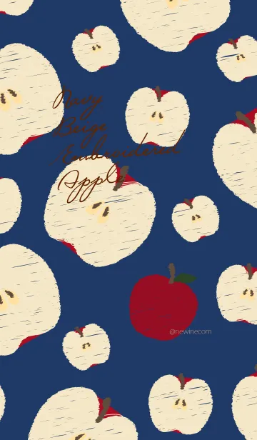 [LINE着せ替え] ネイビー ベージュ 刺繍 リンゴの画像1