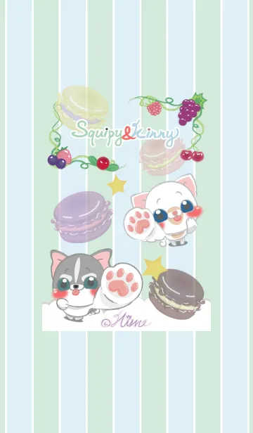 [LINE着せ替え] Squipy＆Kinny-Dream of Macaron and Berryの画像1
