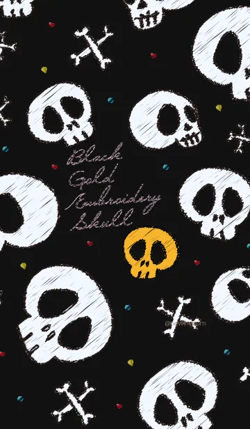 [LINE着せ替え] ブラック ゴールド 刺繍ドクロの画像1