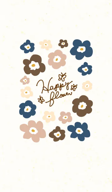 [LINE着せ替え] Happy flower-ベージュ×紺-の画像1