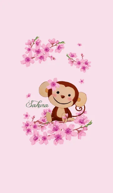 [LINE着せ替え] 笑顔サル〜桜の画像1