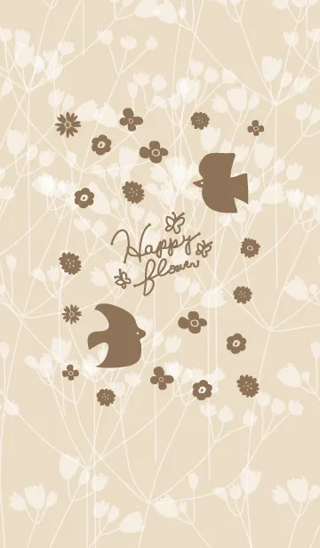 [LINE着せ替え] Happy flower-茶色い鳥さん-の画像1