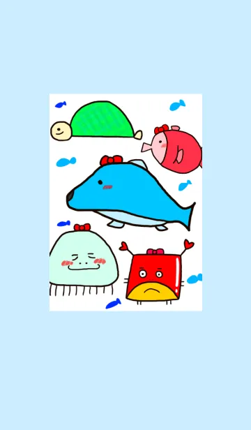 [LINE着せ替え] 絵がヘタな人が描いたシンプルな魚たち2の画像1