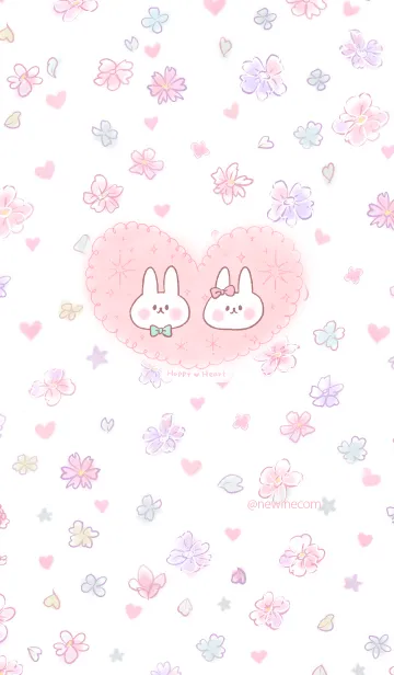 [LINE着せ替え] ハッピー ハート カップル うさぎの画像1