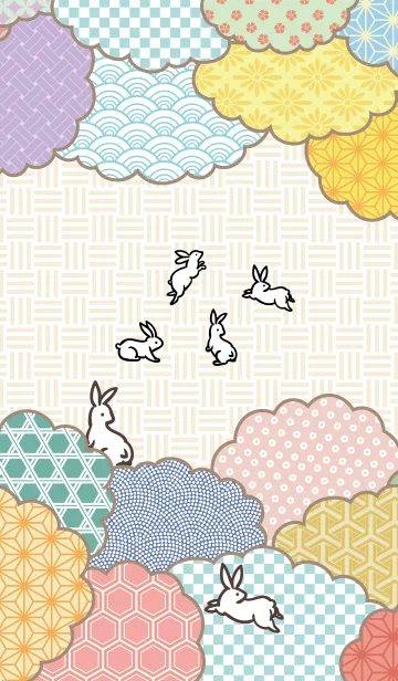 [LINE着せ替え] カラフル和柄とウサギの画像1