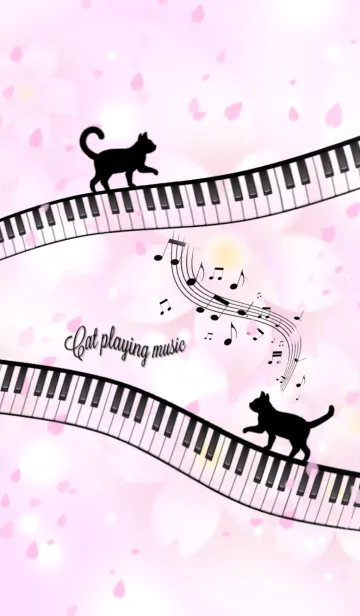 [LINE着せ替え] Cat playing music sakura Ver.の画像1