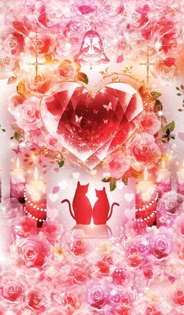 [LINE着せ替え] Pink heart jewel and catsの画像1
