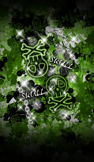 [LINE着せ替え] SKULL -Splash military green-の画像1