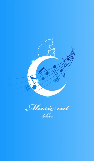 [LINE着せ替え] ミュージック キャット（ブルー）の画像1