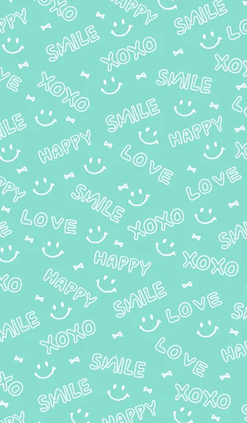 [LINE着せ替え] HAPPY SMILE XOXO LOVE リボン-緑-の画像1