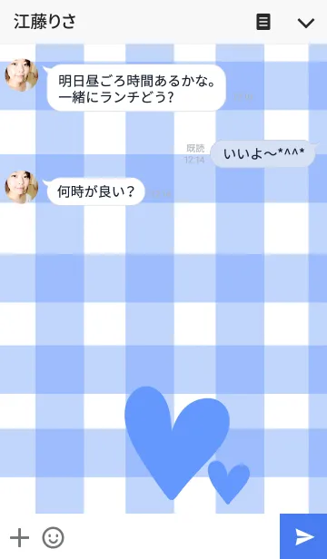 [LINE着せ替え] 水色チェックとハートの画像3