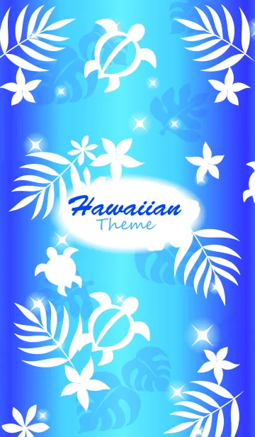[LINE着せ替え] HawaiianTheme ハッピーハワイ柄 青～水色の画像1