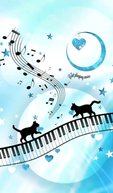 [LINE着せ替え] Cat Praying Music Piano Heart Ver.の画像1