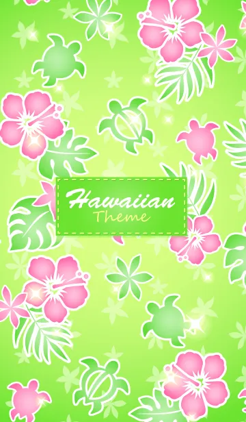[LINE着せ替え] HawaiianTheme1ハッピーハワイ柄6 緑～黄緑の画像1