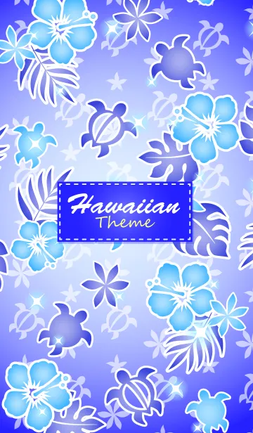 [LINE着せ替え] HawaiianThemeハッピーハワイ柄9 水色～青の画像1