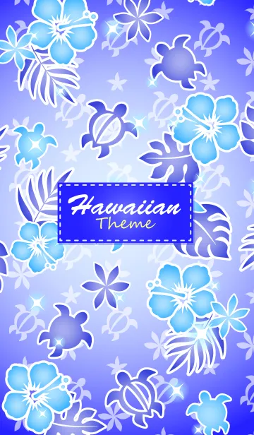 HawaiianThemeハッピーハワイ柄9 水色～青の着せ替えメイン画像
