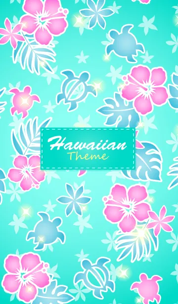[LINE着せ替え] HawaiianTheme ハッピーハワイ柄7 ミントの画像1