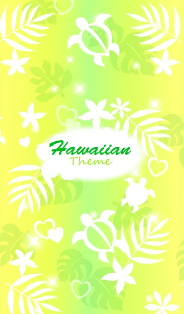 [LINE着せ替え] HawaiianTheme ハッピーハワイ柄4 黄緑の画像1