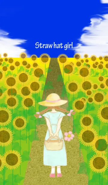 [LINE着せ替え] 麦わら帽子の女の子(ひまわり畑の一本道)の画像1