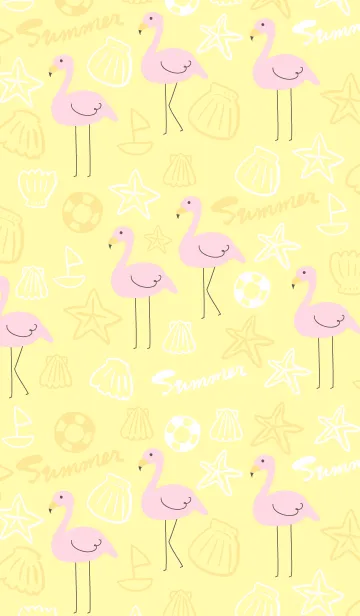 [LINE着せ替え] 夏のフラミンゴ-黄色-の画像1