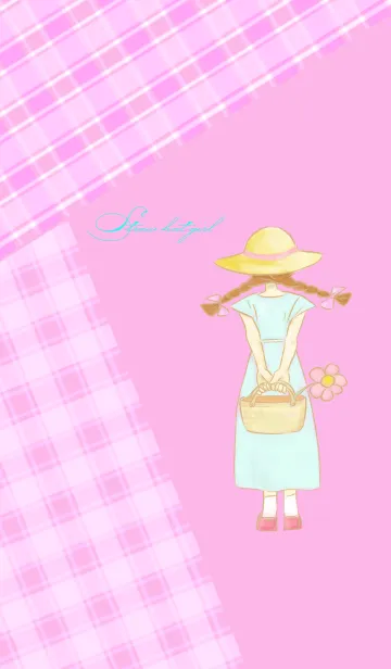 [LINE着せ替え] 麦わら帽子の女の子(タータンチェック)の画像1