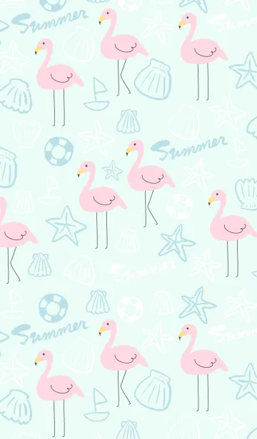 [LINE着せ替え] 夏のフラミンゴ-グリーン-の画像1