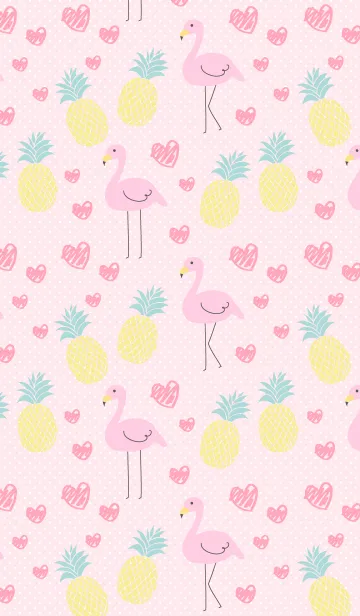 [LINE着せ替え] フラミンゴとパイナップル-ピンクドット-の画像1