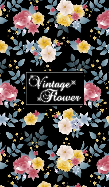 [LINE着せ替え] 大人可愛いヴィンテージフラワー 黄×黒の画像1