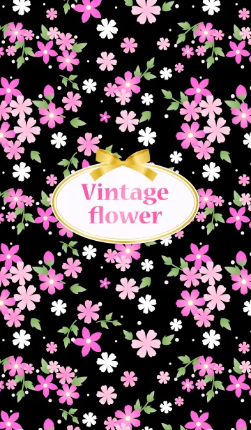 [LINE着せ替え] ヴィンテージフラワー＆リボン ピンク+黒の画像1