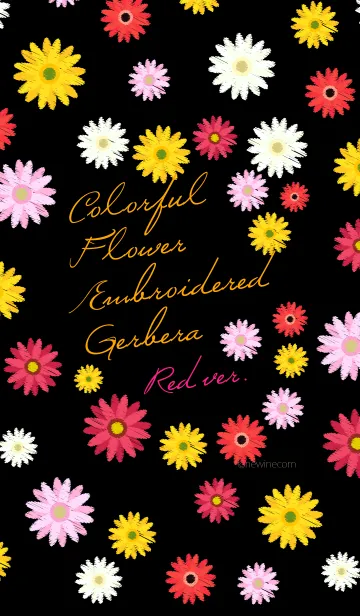 [LINE着せ替え] カラフル フラワー 刺繍 ガーベラ redの画像1