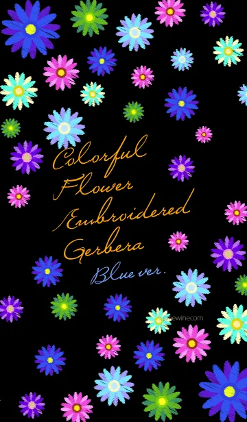 [LINE着せ替え] カラフル フラワー 刺繍 ガーベラ blueの画像1