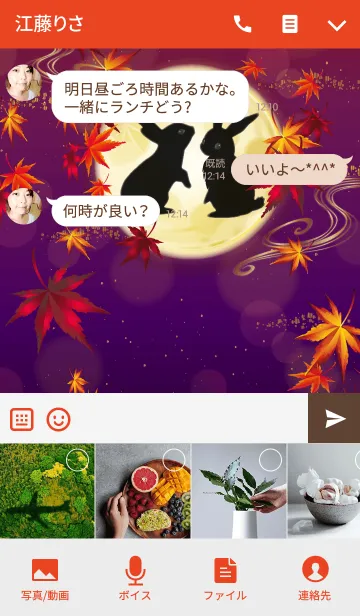 [LINE着せ替え] 黒兎と月と紅葉の画像4