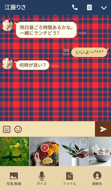 [LINE着せ替え] Check Pattern NAVY+REDの画像4