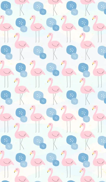 [LINE着せ替え] フラミンゴとお花-青-の画像1