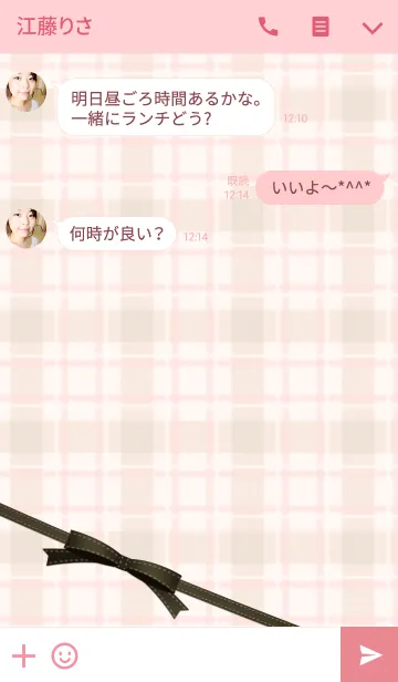 [LINE着せ替え] チェック＆リボン /ピンク 01の画像3
