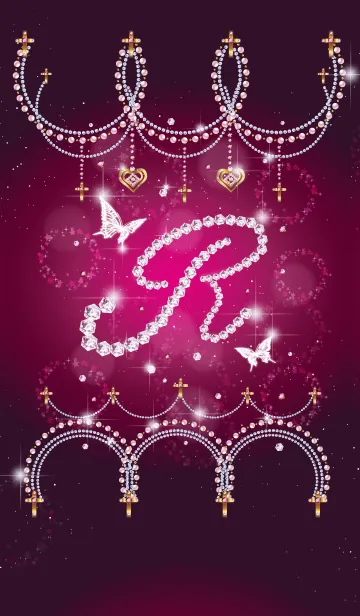 [LINE着せ替え] JewelryRhinestone＆Butterfly InitialRの画像1