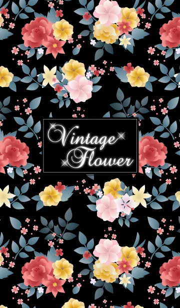 [LINE着せ替え] 大人可愛いヴィンテージフラワーピンク黒3の画像1