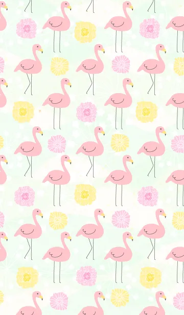 [LINE着せ替え] フラミンゴとお花-ピンクと黄色-の画像1