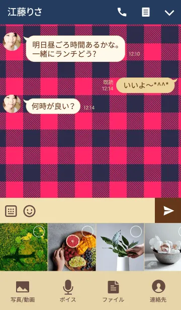 [LINE着せ替え] Check Pattern NAVY+RED 3の画像4