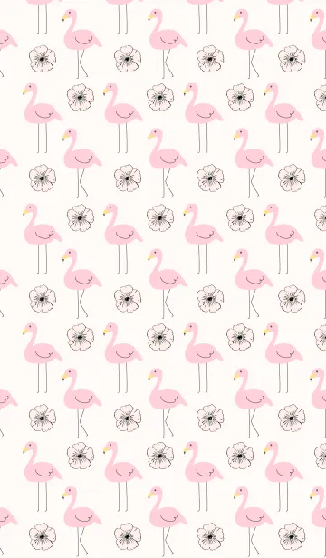 フラミンゴとお花-ピンク-の着せ替えメイン画像